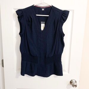 Tommy Hilfiger Navy Ruffle Sleeve Blouse - size M